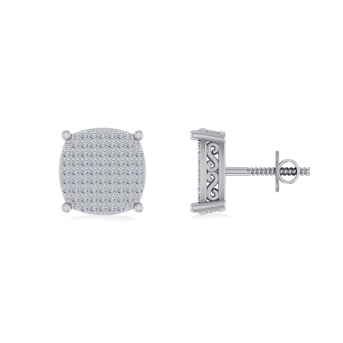10K White Gold Round Diamond Designer Halo Mens Stud Earring 3/8 Ctw