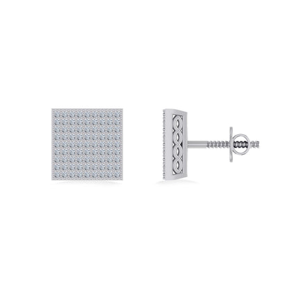 10K White Gold Round Diamond Square Shape Designer Mens Stud Earring 3/8 Ctw