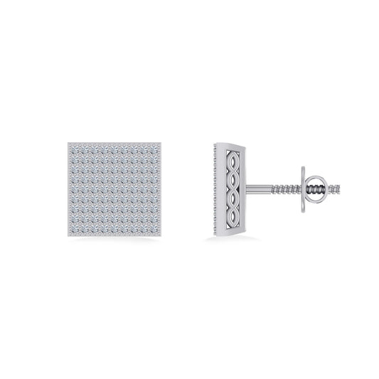 10K White Gold Round Diamond Square Shape Designer Mens Stud Earring 3/8 Ctw