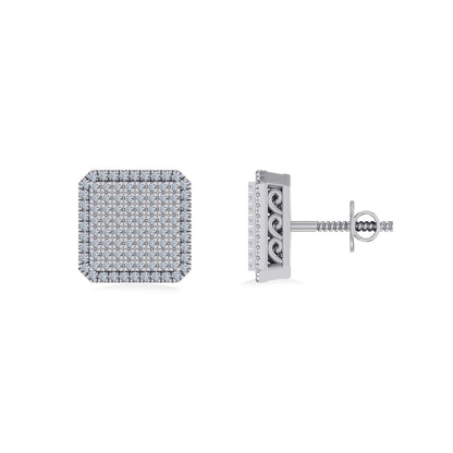 10K White Gold Round Diamond Square Shape Designer Mens Stud Earring 1/3 Ctw