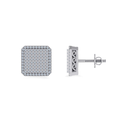 10K White Gold Round Diamond Square Shape Designer Mens Stud Earring 1/3 Ctw