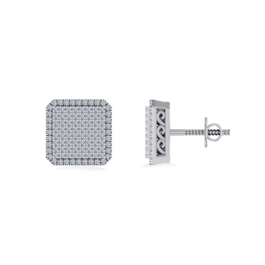 10K White Gold Round Diamond Square Shape Designer Mens Stud Earring 1/3 Ctw