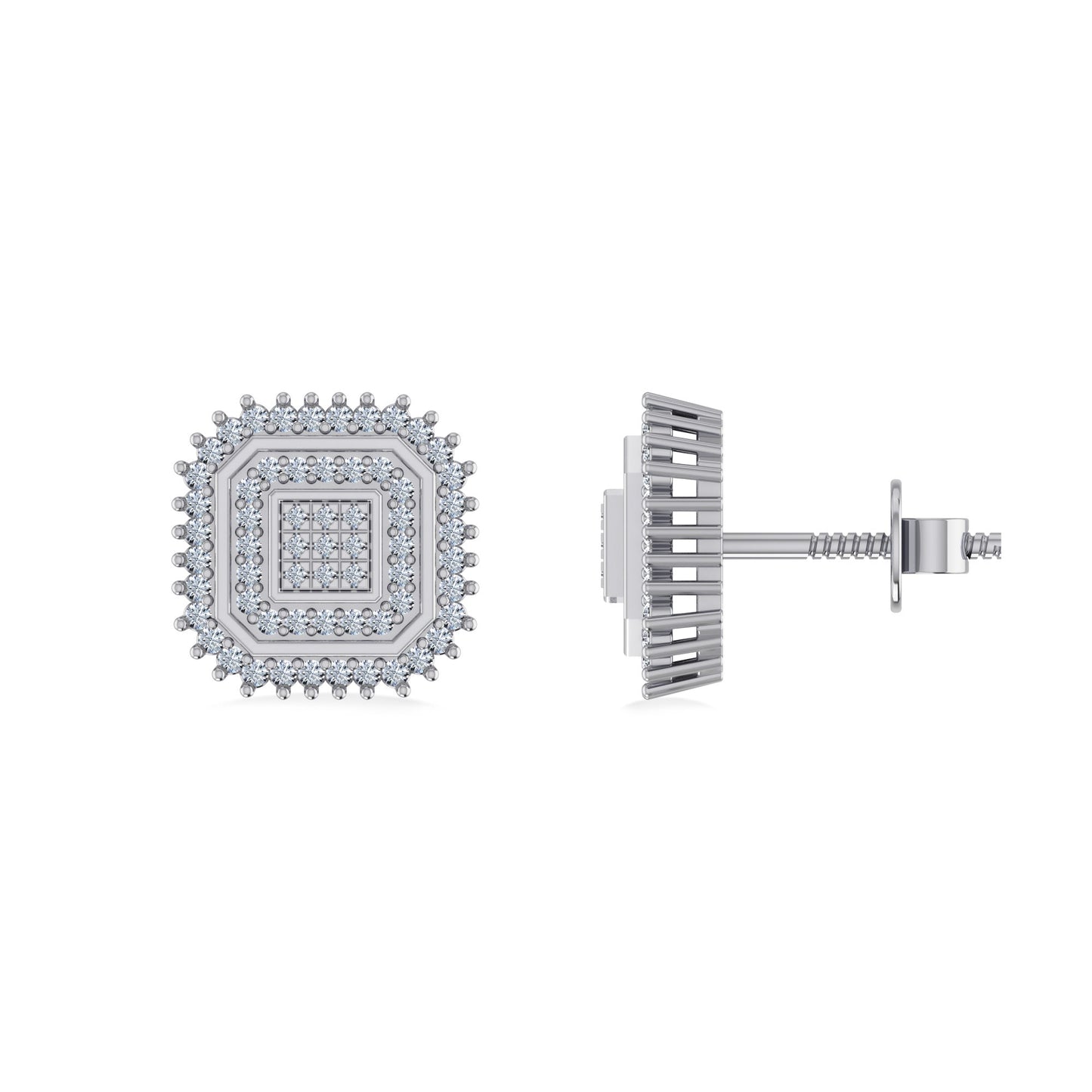 10K White Gold Round Diamond Square Shape Designer Mens Stud Earring 1/5 Ctw