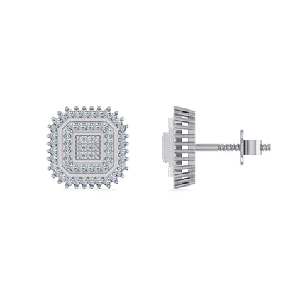 10K White Gold Round Diamond Square Shape Designer Mens Stud Earring 1/5 Ctw