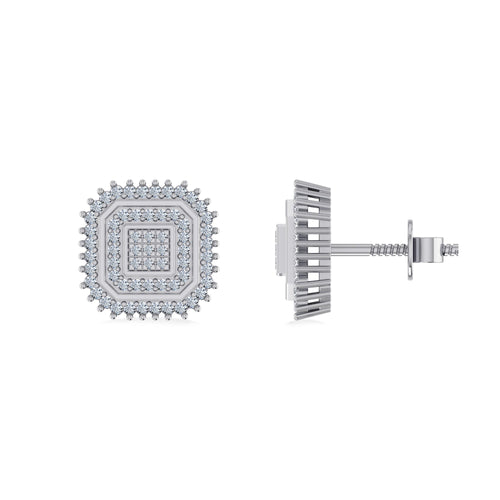 10K White Gold Round Diamond Square Shape Designer Mens Stud Earring 1/5 Ctw