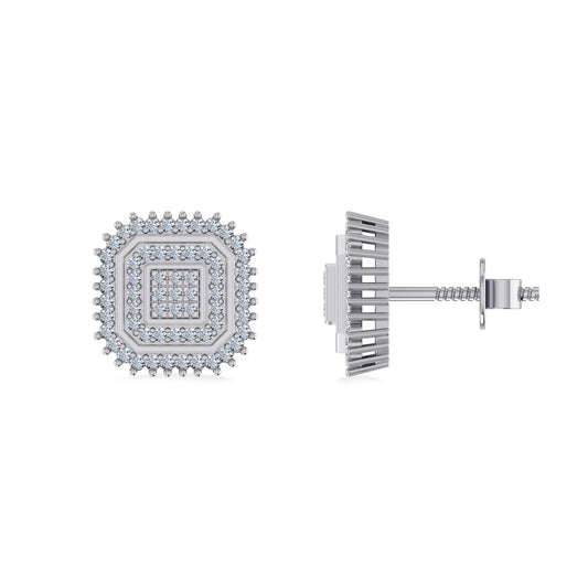 10K White Gold Round Diamond Square Shape Designer Mens Stud Earring 1/5 Ctw