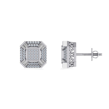 10K White Gold Round Baguette Diamond Designer Mens Stud Earring 1/4 Ctw