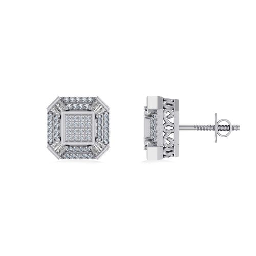10K White Gold Round Baguette Diamond Designer Mens Stud Earring 1/4 Ctw