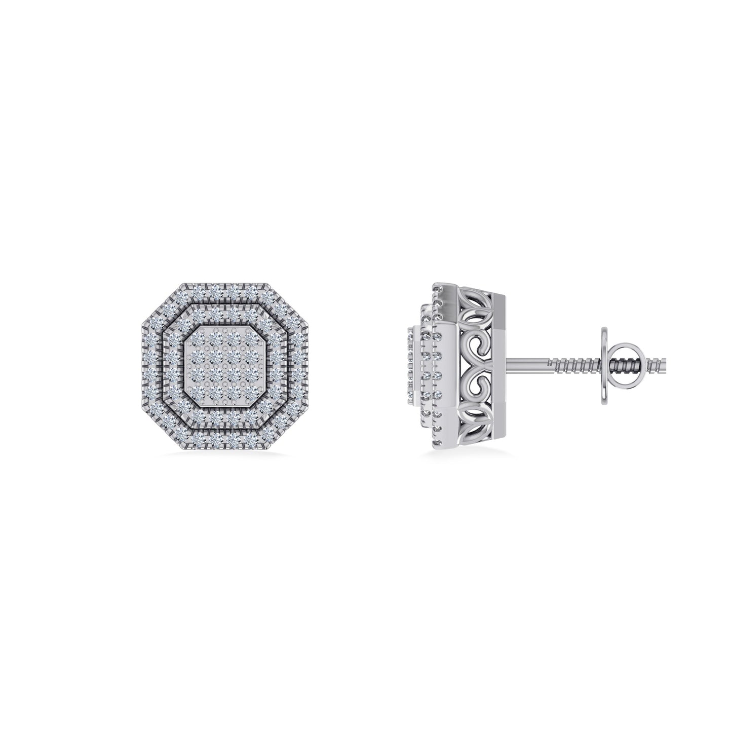 10K White Gold Round Diamond Designer Halo Mens Stud Earring 1/5 Ctw