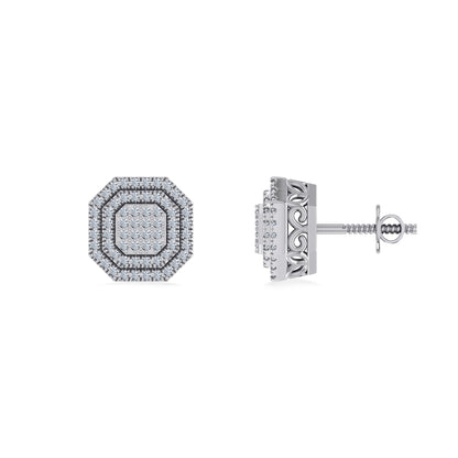 10K White Gold Round Diamond Designer Halo Mens Stud Earring 1/5 Ctw