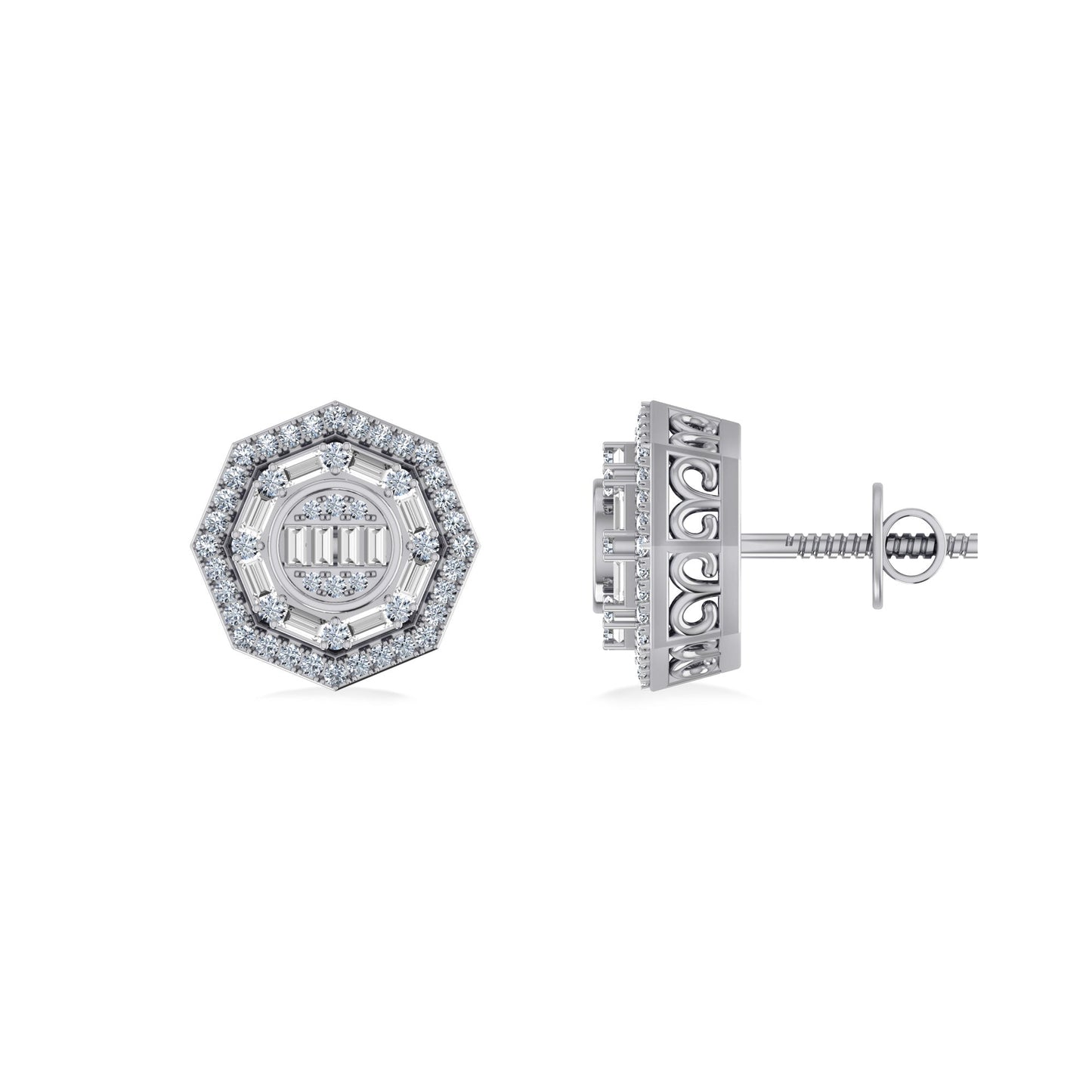 10K White Gold Round Diamond Designer Mens Stud Earring 1/3 Ctw