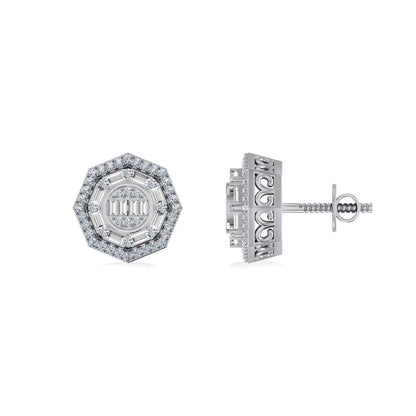 10K White Gold Round Diamond Designer Mens Stud Earring 1/3 Ctw