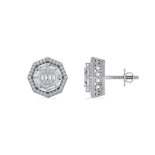 10K White Gold Round Diamond Designer Mens Stud Earring 1/3 Ctw