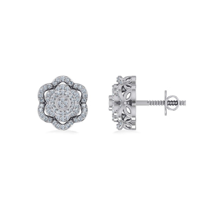 10K White Gold Round Diamond Floral Designer Mens Stud Earring 1/5 Ctw