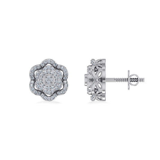 10K White Gold Round Diamond Floral Designer Mens Stud Earring 1/5 Ctw