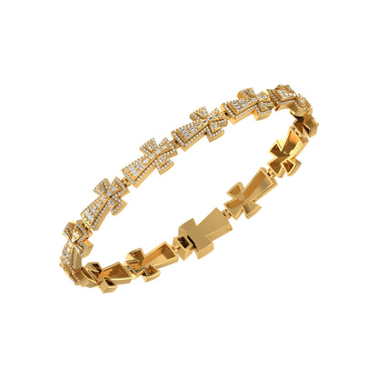 10K Yellow Gold Round Baguette Diamond Cross Religious 8 Inch Bracelet 2-1/2 Ctw