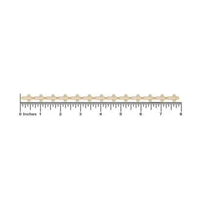 10K Yellow Gold Round Baguette Diamond Cross Religious 8 Inch Bracelet 3 Ctw