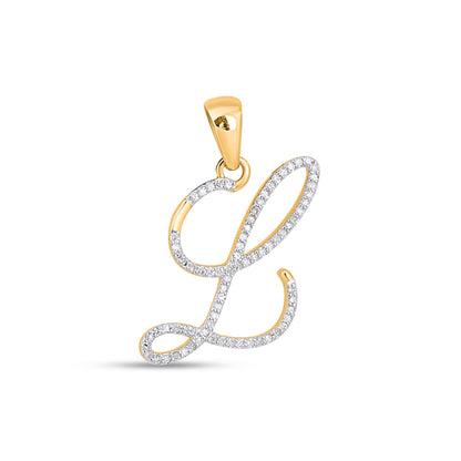 10K Yellow Gold Round Diamond L Letter Initial Pendant 1/8 Ctw