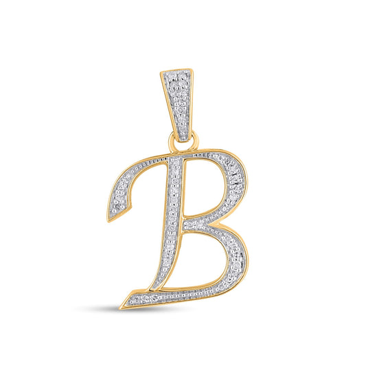 10K Yellow Gold Round Diamond B Letter Initial Pendant 1/10 Ctw