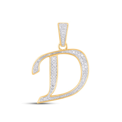 10K Yellow Gold Round Diamond D Letter Initial Pendant 1/10 Ctw