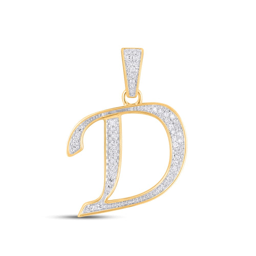 10K Yellow Gold Round Diamond D Letter Initial Pendant 1/10 Ctw