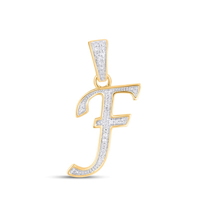 10K Yellow Gold Round Diamond F Letter Initial Pendant 1/10 Ctw