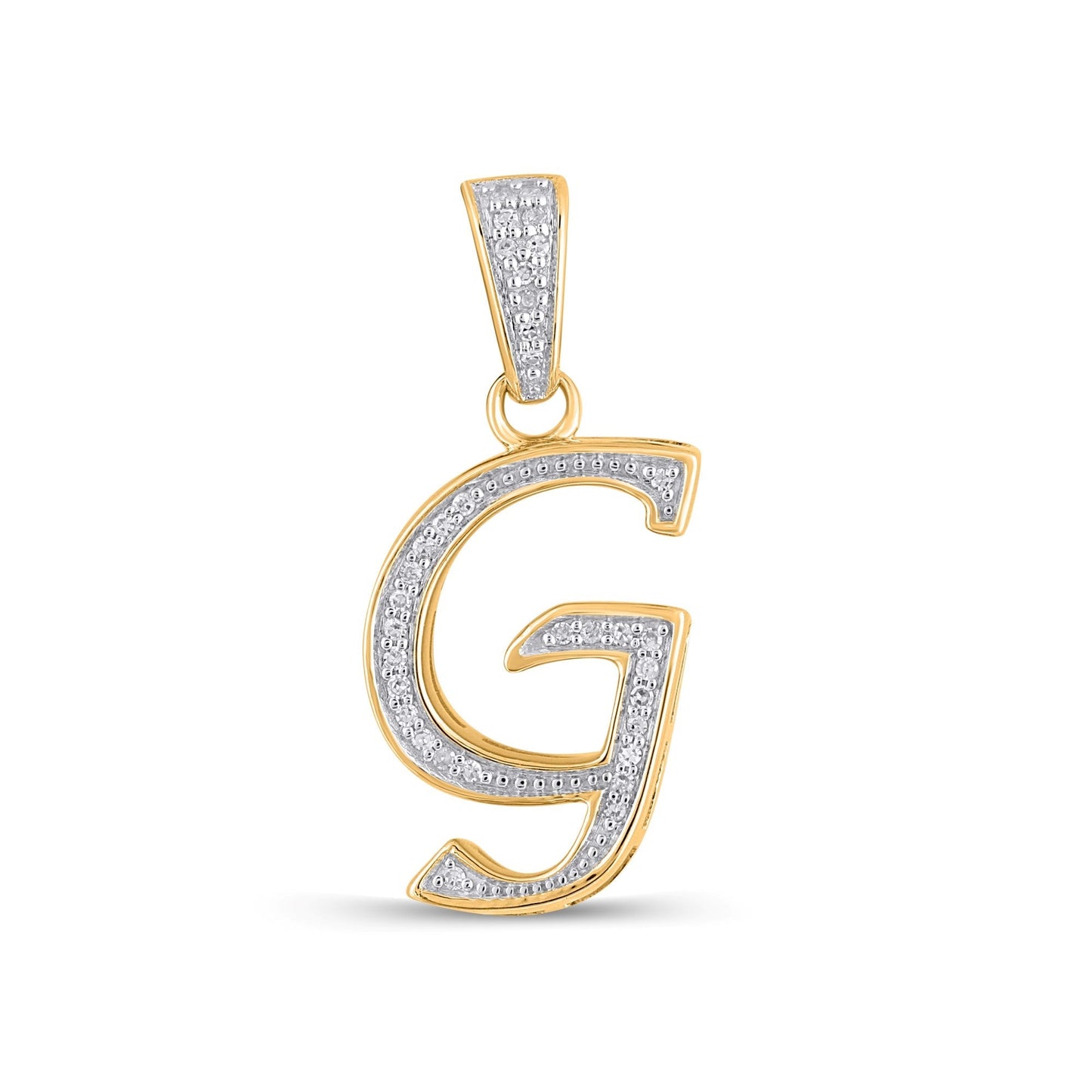 10K Yellow Gold Round Diamond G Letter Initial Pendant 1/10 Ctw