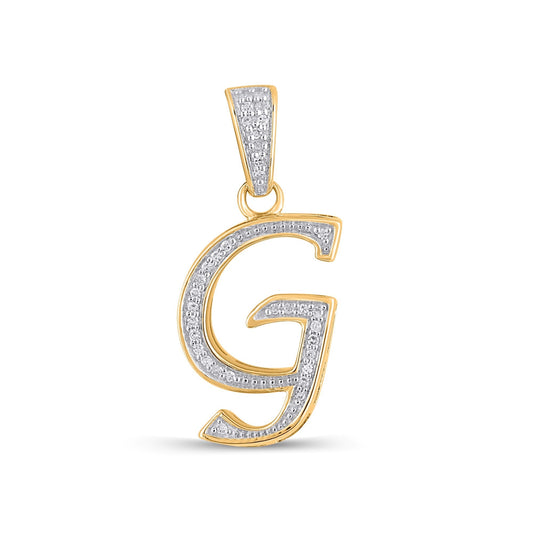 10K Yellow Gold Round Diamond G Letter Initial Pendant 1/10 Ctw