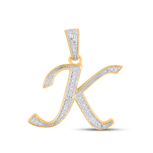10K Yellow Gold Round Diamond K Letter Initial Pendant 1/10 Ctw