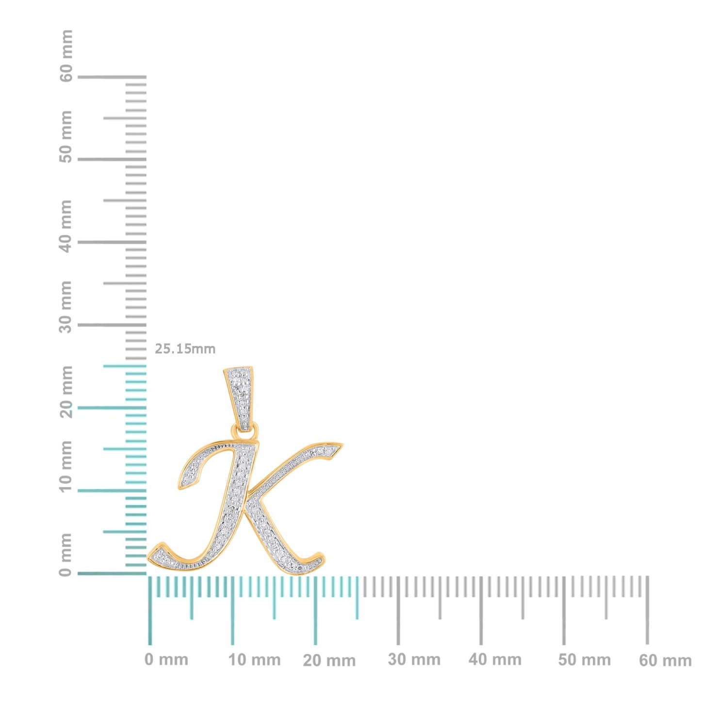 10K Yellow Gold Round Diamond K Letter Initial Pendant 1/10 Ctw