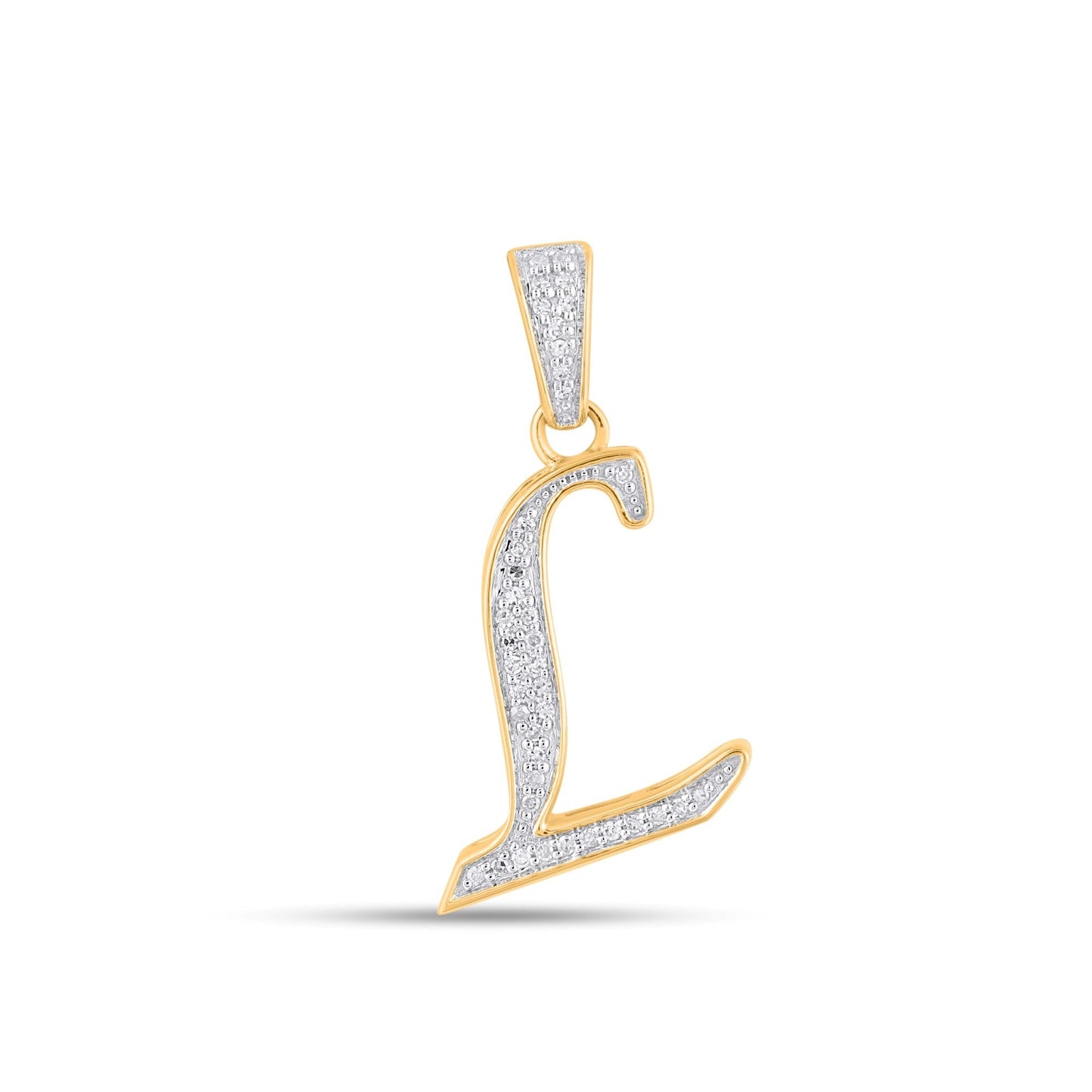 10K Yellow Gold Round Diamond L Letter Initial Pendant 1/10 Ctw
