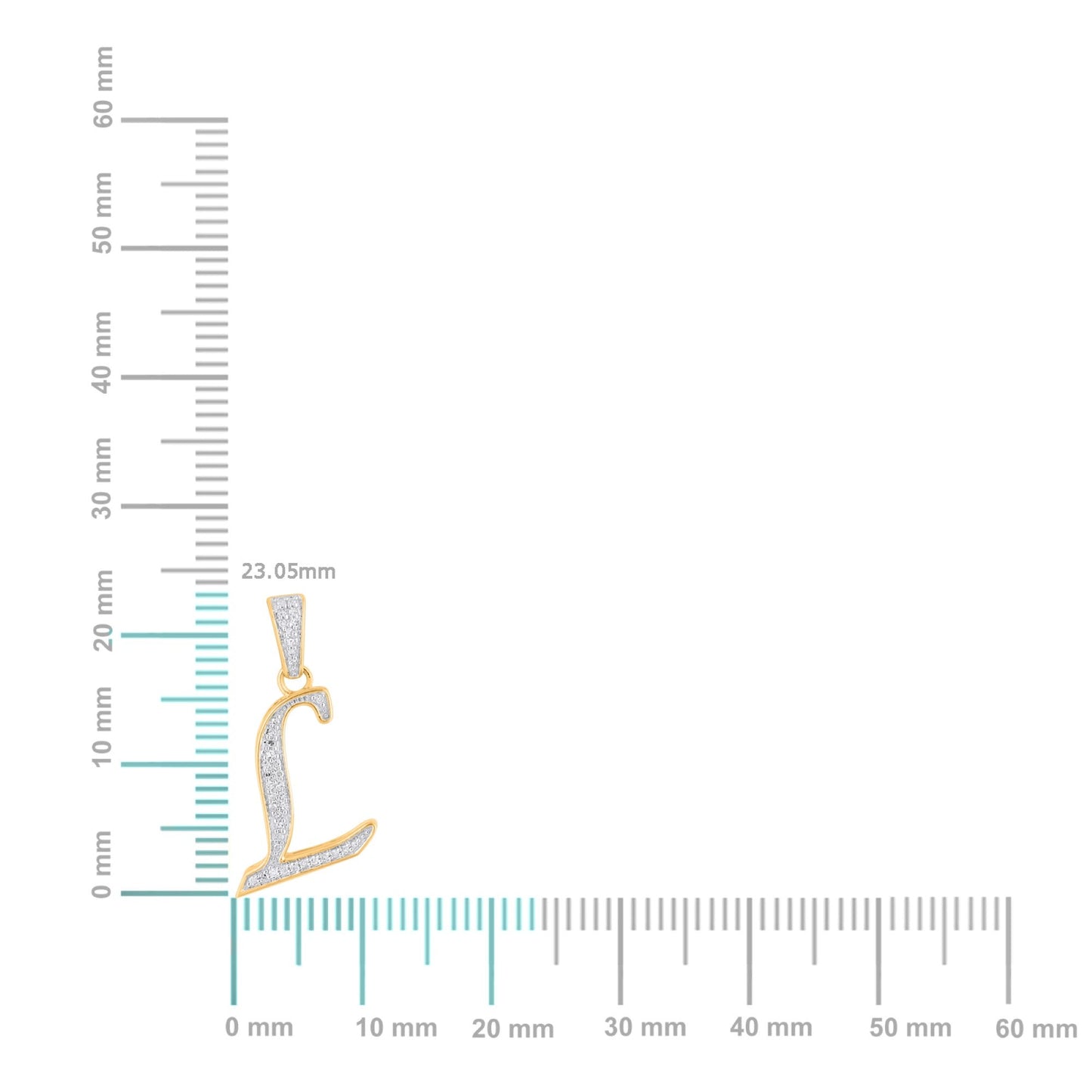 10K Yellow Gold Round Diamond L Letter Initial Pendant 1/10 Ctw
