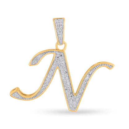 10K Yellow Gold Round Diamond N Letter Initial Pendant 1/10 Ctw