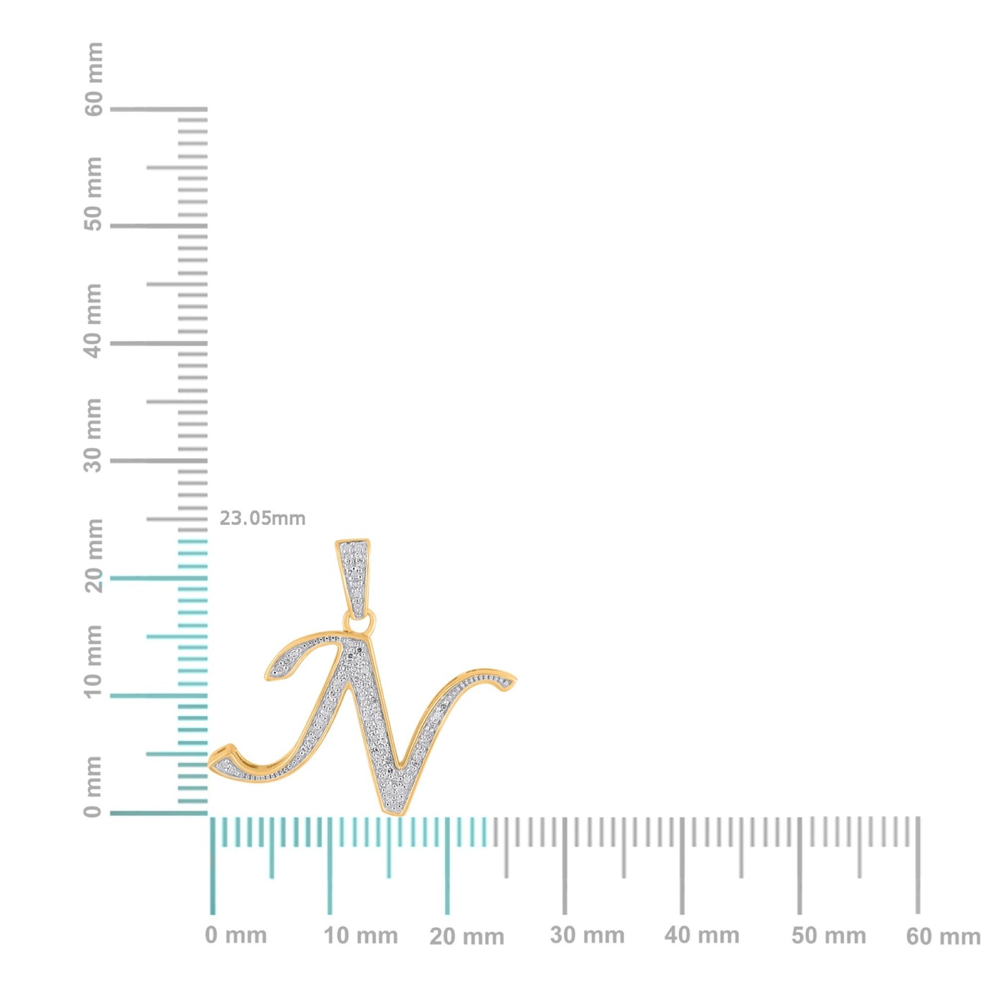 10K Yellow Gold Round Diamond N Letter Initial Pendant 1/10 Ctw
