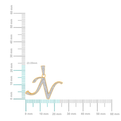 10K Yellow Gold Round Diamond N Letter Initial Pendant 1/10 Ctw