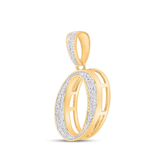 10K Yellow Gold Round Diamond O Letter Initial Pendant 1/10 Ctw