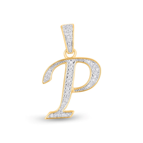 10K Yellow Gold Round Diamond P Letter Initial Pendant 1/10 Ctw