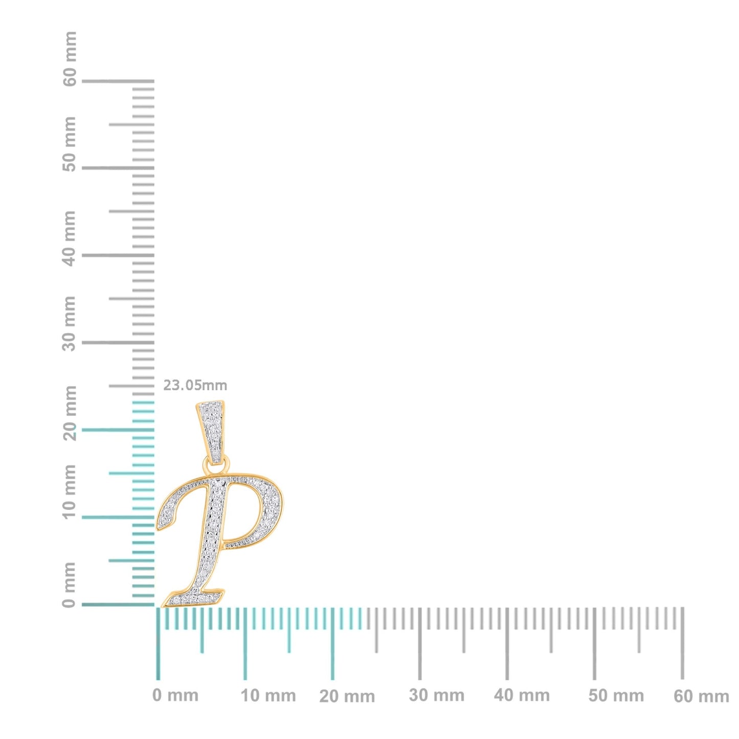 10K Yellow Gold Round Diamond P Letter Initial Pendant 1/10 Ctw