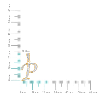 10K Yellow Gold Round Diamond P Letter Initial Pendant 1/10 Ctw