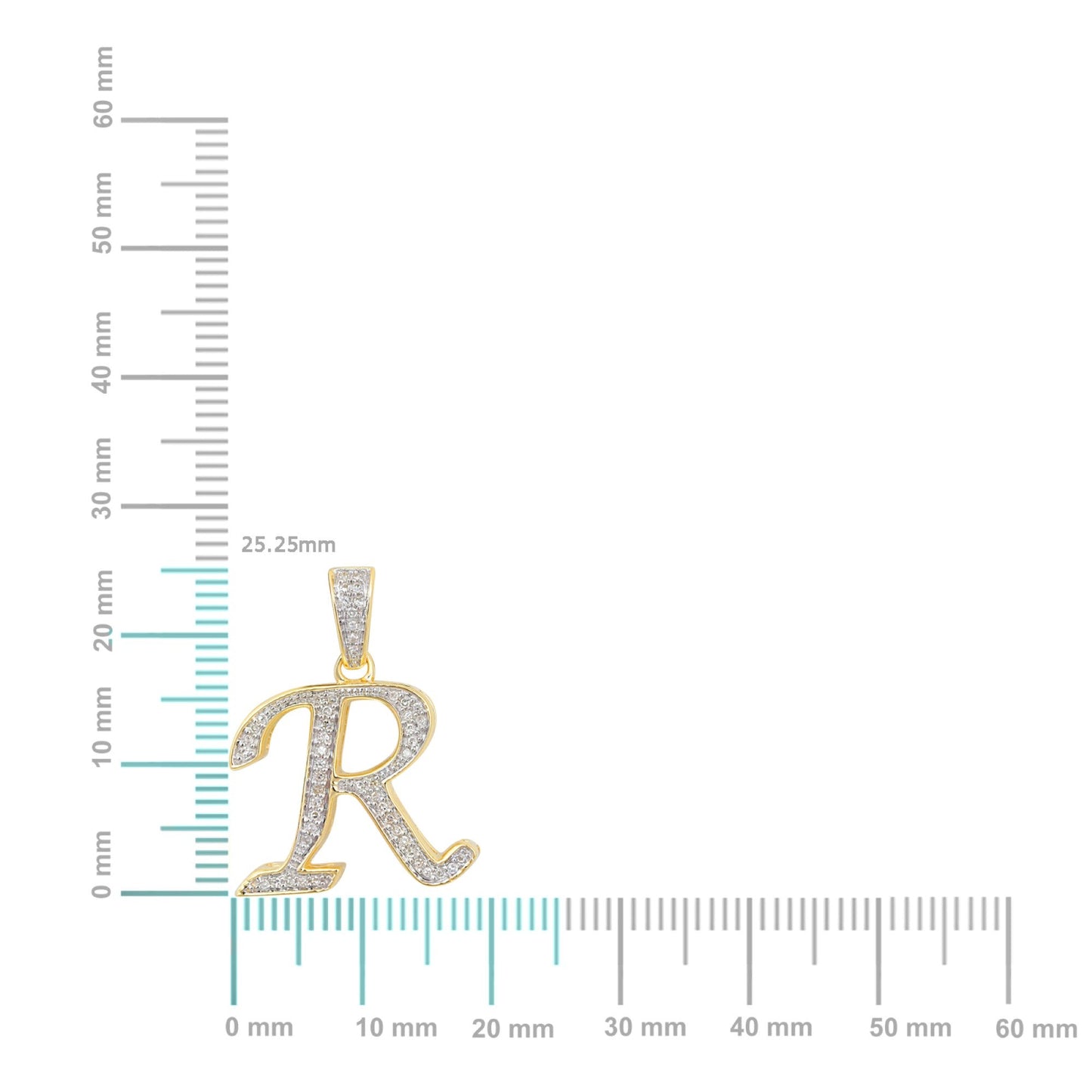 10K Yellow Gold Round Diamond R Letter Initial Pendant 1/10 Ctw