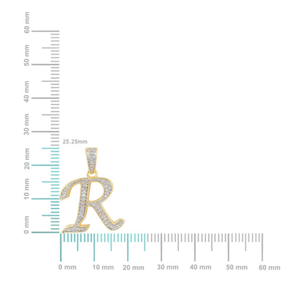10K Yellow Gold Round Diamond R Letter Initial Pendant 1/10 Ctw