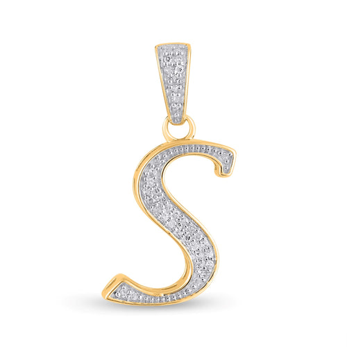 10K Yellow Gold Round Diamond S Letter Initial Pendant 1/10 Ctw