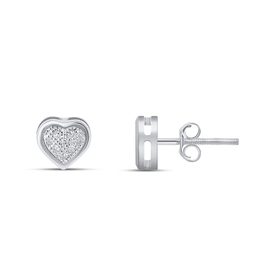 10K White Gold Round Diamond Heart Stud Earring 1/10 Ctw