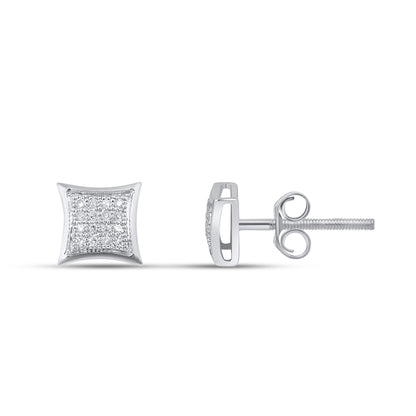 10K White Gold Round Diamond Square Stud Earring 1/10 Ctw