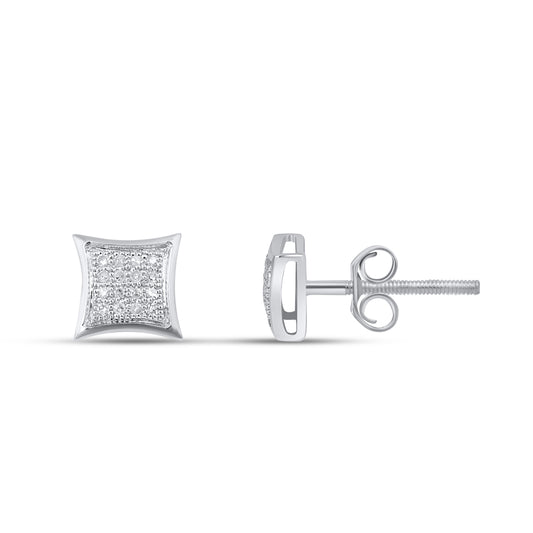 10K White Gold Round Diamond Square Stud Earring 1/10 Ctw