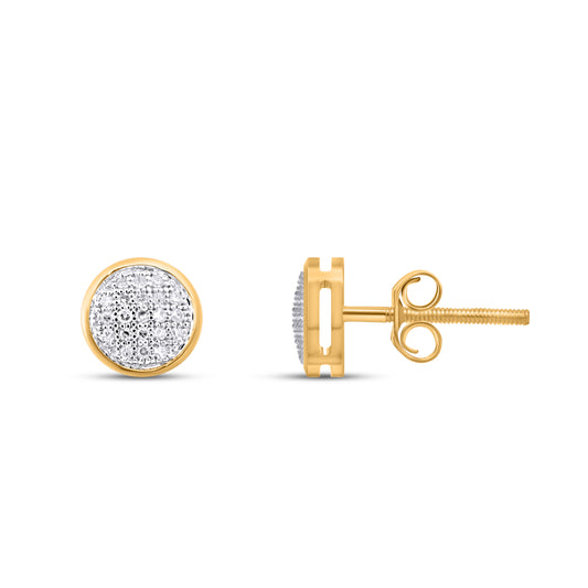 10K Yellow White Two Tone Round Diamond Circle Stud Earring 1/10 Ctw