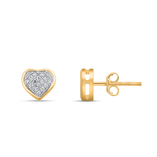 10K Yellow White Two Tone Round Diamond Heart Stud Earring 1/10 Ctw