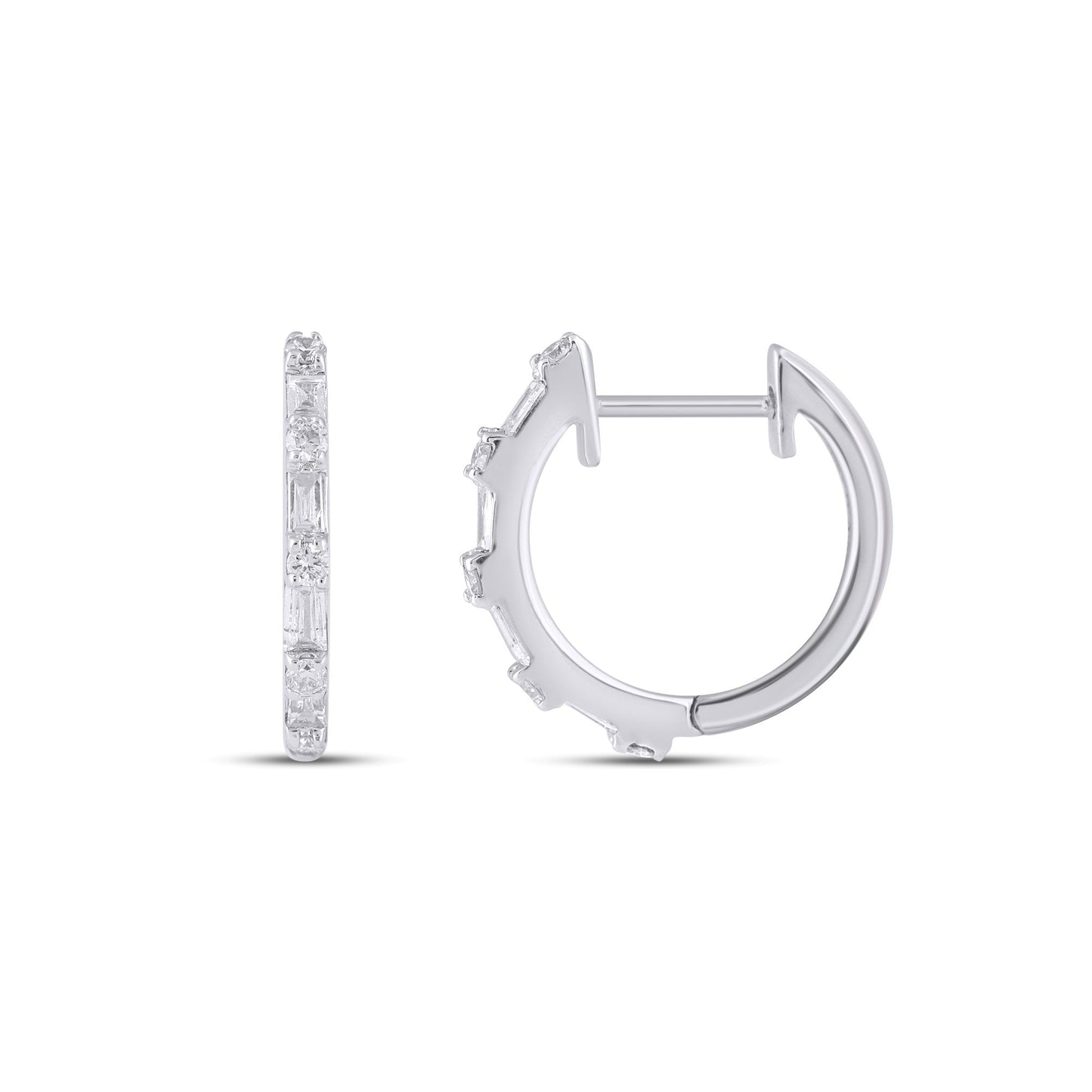 10K White Gold Round Baguette Diamond Designer Hoop Earring 1/4 Ctw