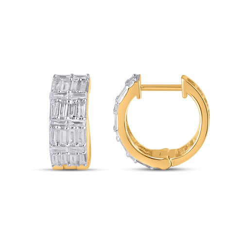 10K Yellow Gold Baguette Diamond Designer Hoop Earring 3/4 Ctw