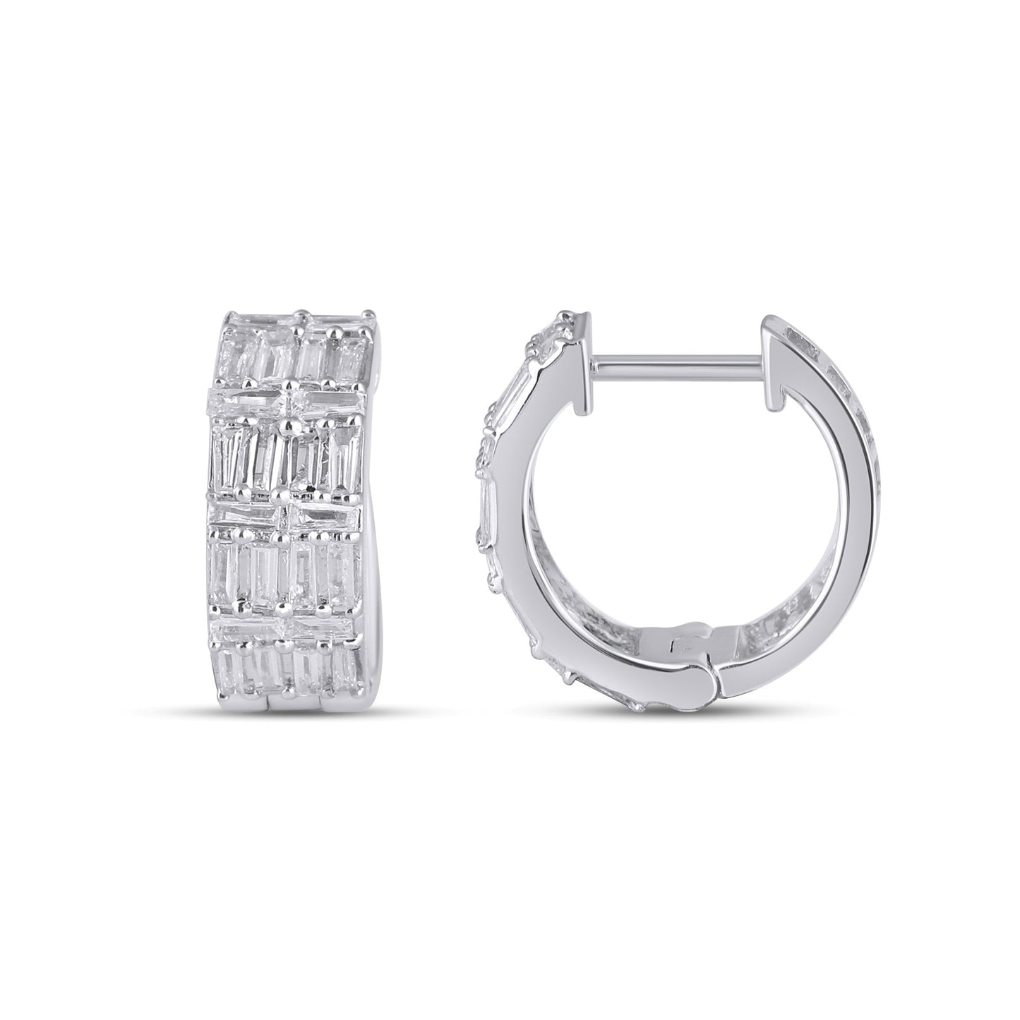 10K White Gold Baguette Diamond Designer Hoop Earring 3/4 Ctw